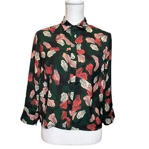 Rachel Antonoff Womens Button Up Top Long Sleeve Floral Size M FLAWED
